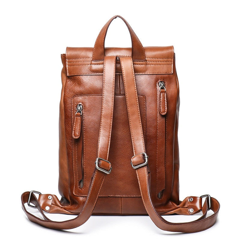 Vintage Full Grain Leather Backpack for Women, Brown/Maroon, One Size