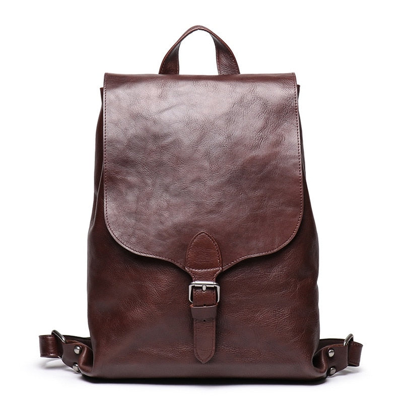 Vintage Full Grain Leather Backpack for Women, Brown/Maroon, One Size