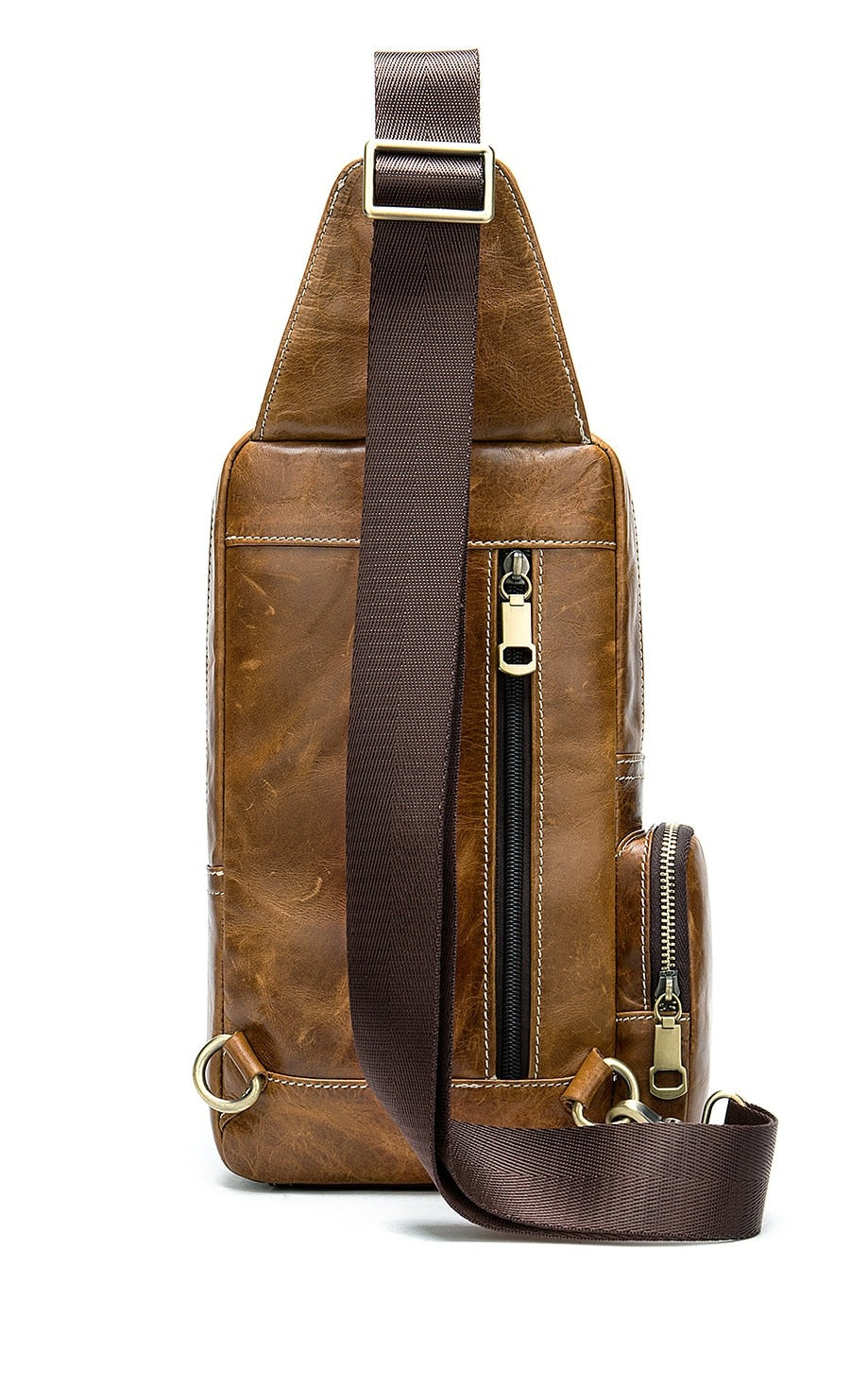 Crazy Horse Leather Sling Bag Chest Bag Crossbody Bag in Brown, One Size