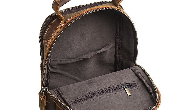 Dark Brown Leather Single Strap Pack Sling Bag Crossbody Bag - One Size