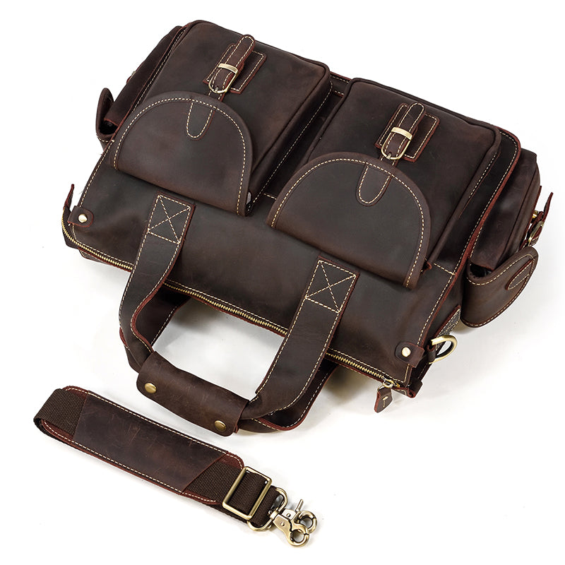 Classic Leather Briefcase Laptop Messenger for Men, Dark Brown, One Size