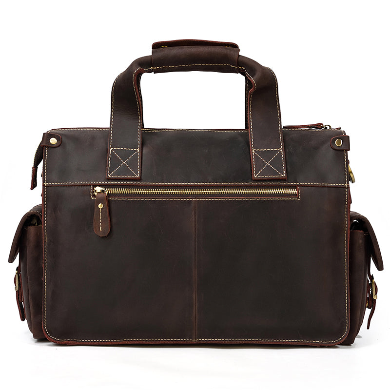 Classic Leather Briefcase Laptop Messenger for Men, Dark Brown, One Size