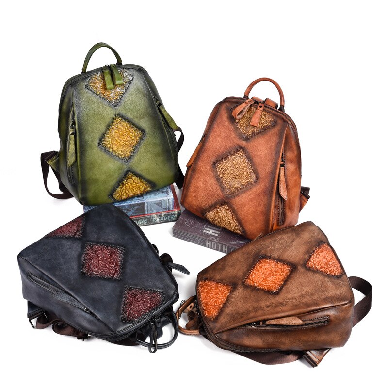 Regal Embossed Leather Backpack for Women - Black/Brown/Green/Maroon
