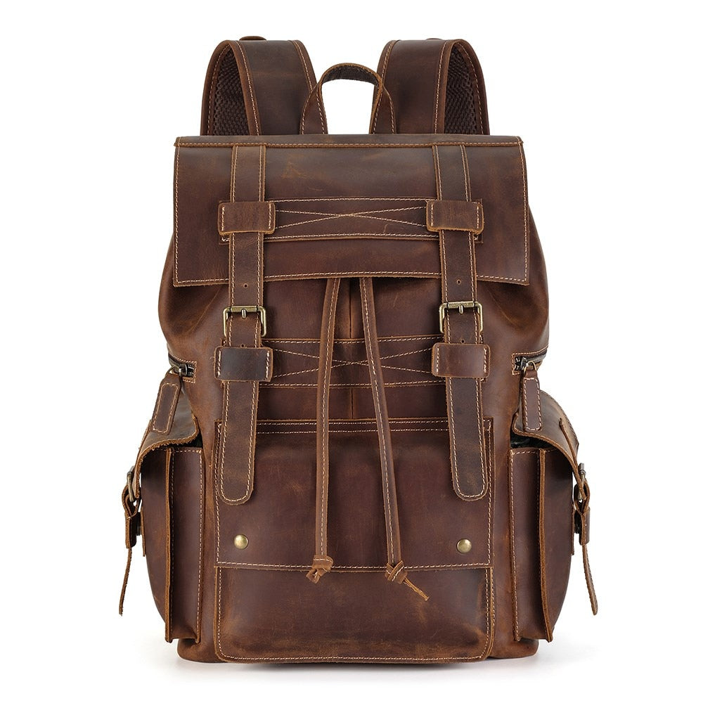 Benton Laptop Backpack Rucksack, Crazy Horse Leather, Brown, 17 inches