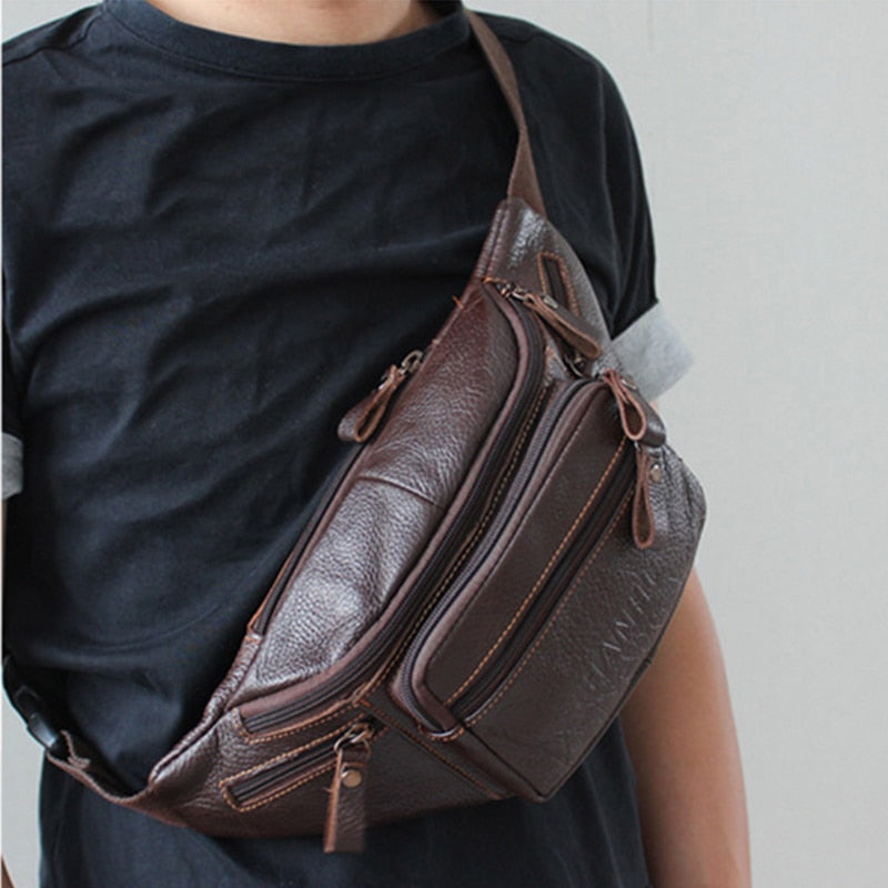 Retro Leather Waist Bag Fanny Pack Crossbody Bag Shoulder Bag in Brown