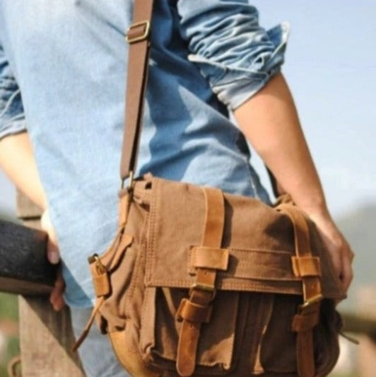 Versatile Leather Saddle Canvas Camera Bag Messenger Bag Shoulder Bag