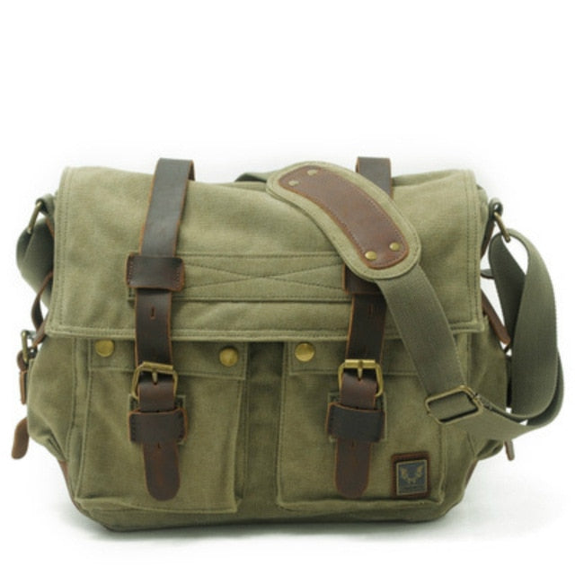 Versatile Leather Saddle Canvas Camera Bag Messenger Bag Shoulder Bag