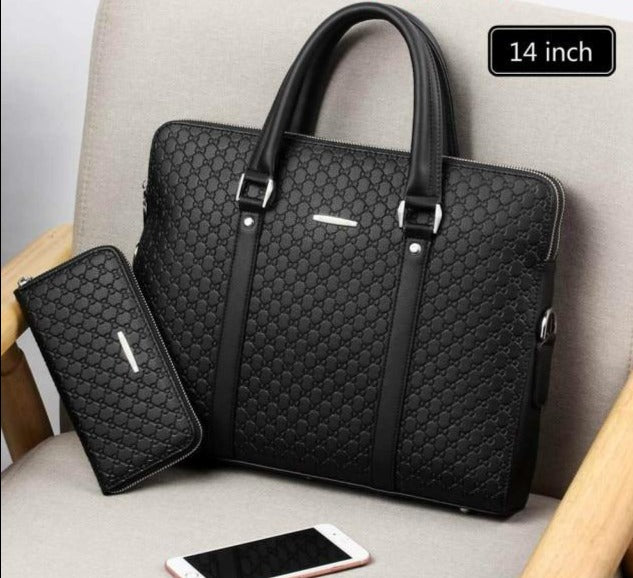 Double Layered Vegan Leather Business Briefcase Laptop Bag, Two Sizes