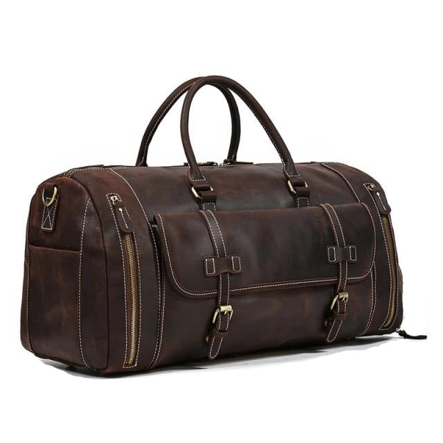 Chic Vacationer Carry-On Cowhide Leather Duffel Bag with Shoe Pocket