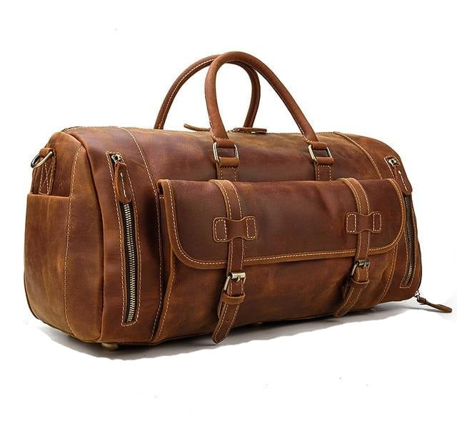 Chic Vacationer Carry-On Cowhide Leather Duffel Bag with Shoe Pocket