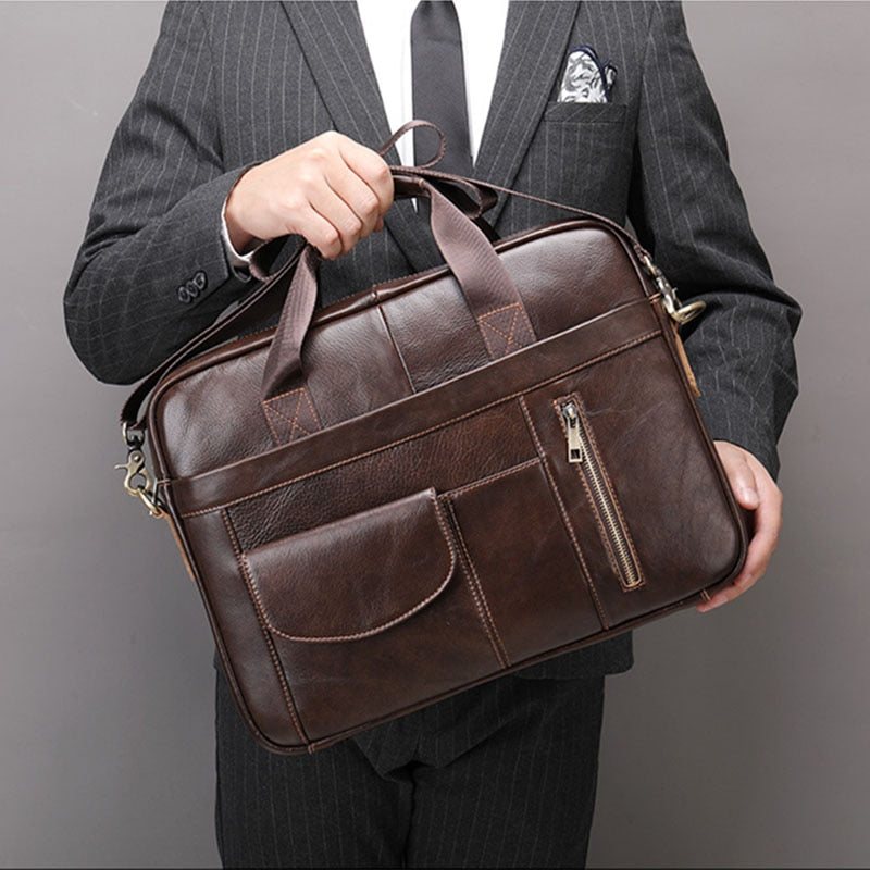 Leather Messenger Briefcase 15.6 inches Computer Carrying Bag for Men