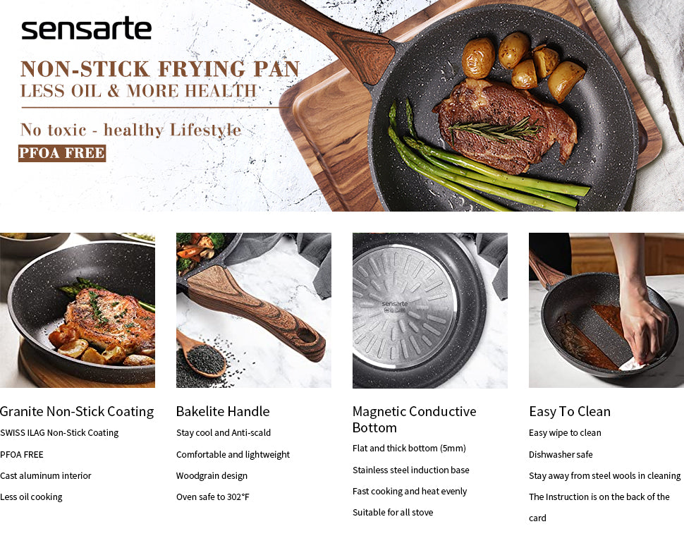 SENSARTE Frying Pan Bakelite Handle Accessories Repalcement Only Compatible  Granite Stone Series Frying Pans 9.5/10/11/12.5-Inch and Saute Pans