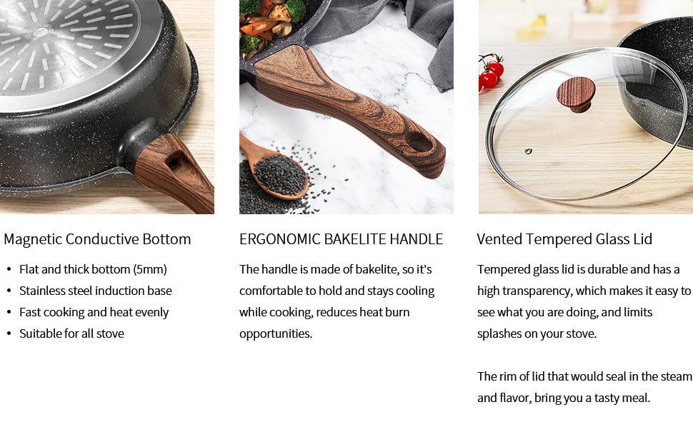 SENSARTE Frying Pan Bakelite Handle Accessories Repalcement Only Compatible  Granite Stone Series Frying Pans 9.5/10/11/12.5-Inch and Saute Pans