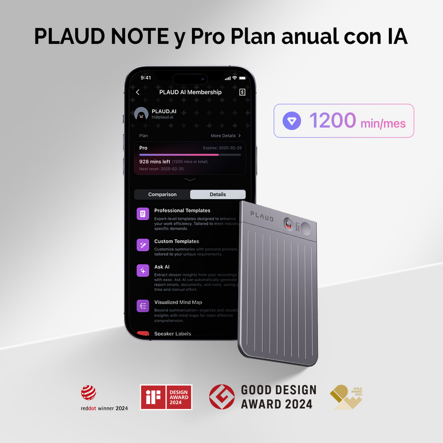 PLAUD NOTE y Pro Plan anual con IA
