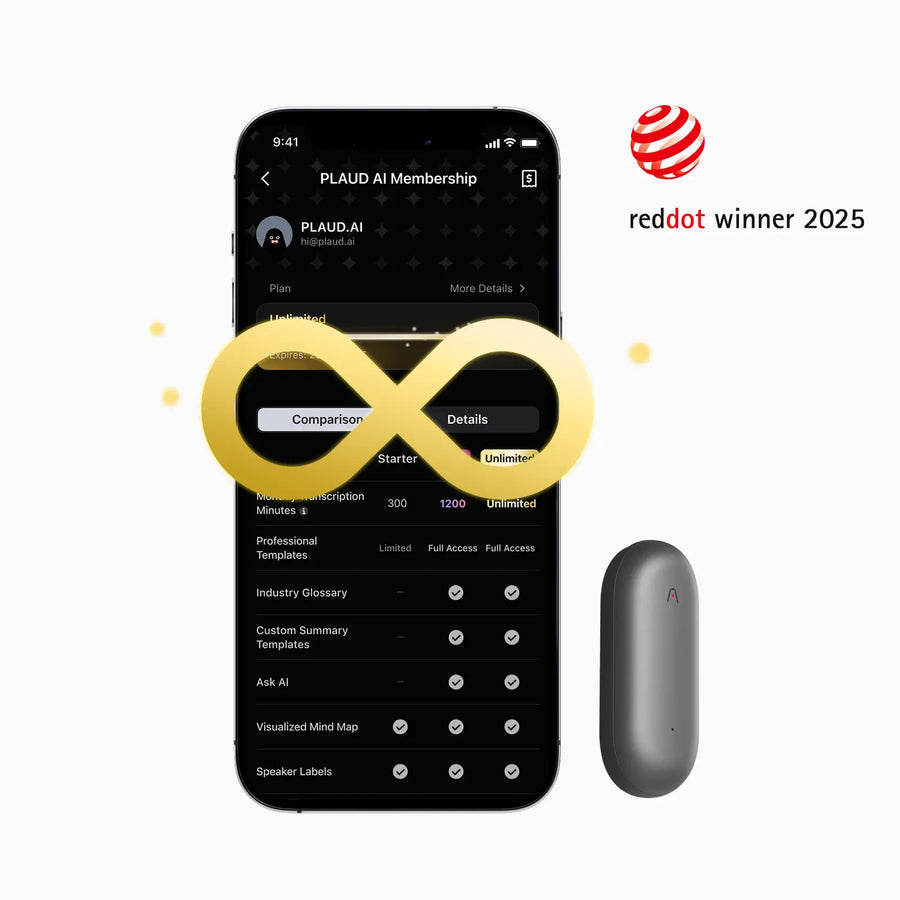 PLAUD NotePin & 2 Plan Ilimitado Anual AI
