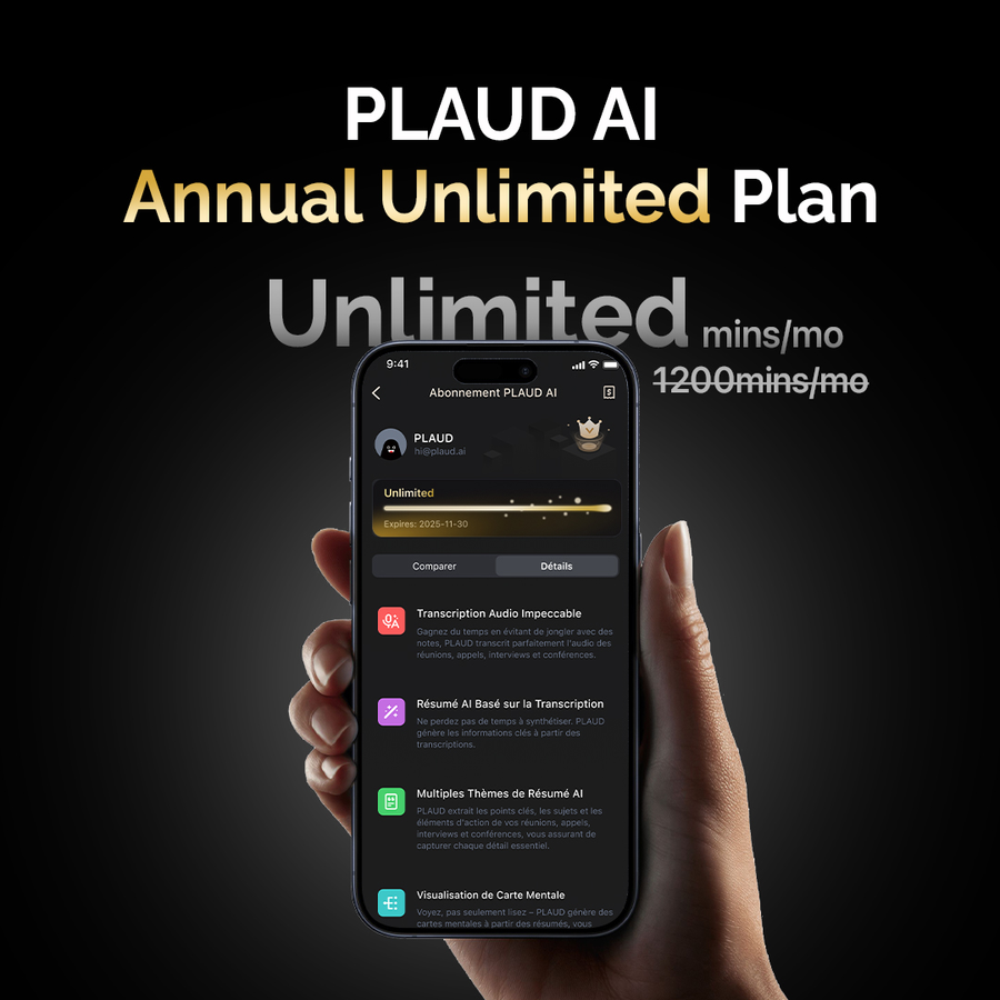 Suscripción ilimitado anual a PLAUD AI | Pack de 2