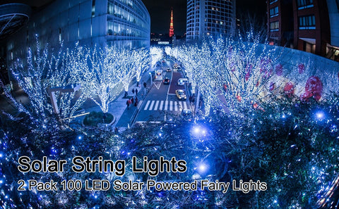 2 Pack 33 Feet 100 Led Solar Powered Fairy string lights