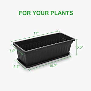 Plastic Flower Window Box for Windowsill, Patio, Garden