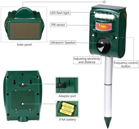 Solar Ultrasonic Animal Repeller For Get Rid Of Dog Cat Deer