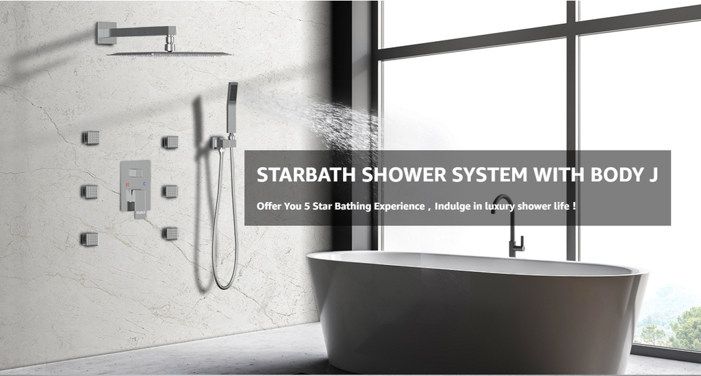 STARBATH Wall Mounted Thermostatic Shower System With 4 Body Jets Brushed  Nickel