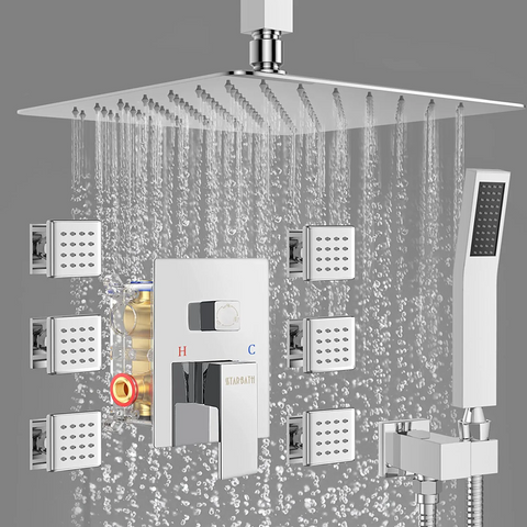 STARBATH Shower Jet System Ceiling Mounted Chrome 10 Inch/12 Inch