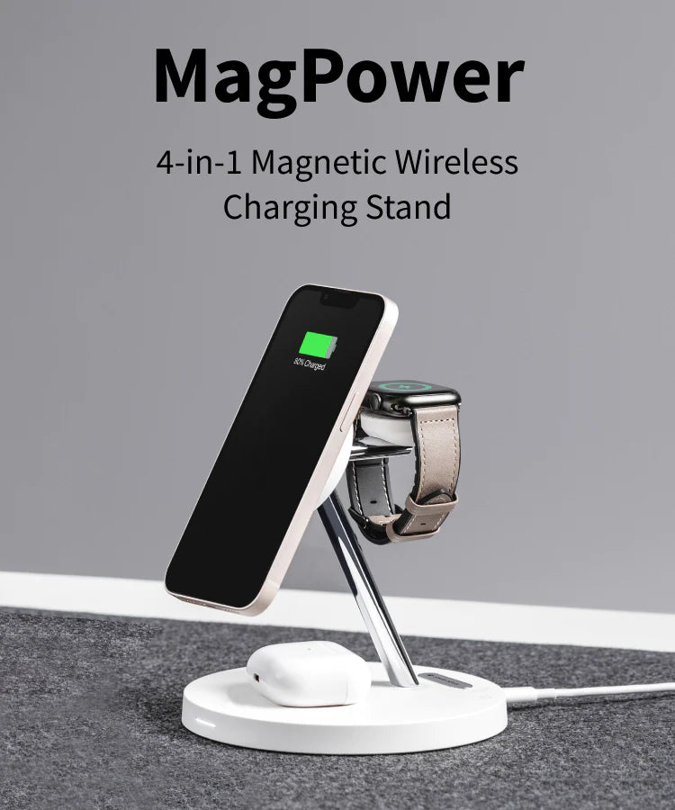 MagPower 4-in-1 Magnetic Wireless Charging Stand White