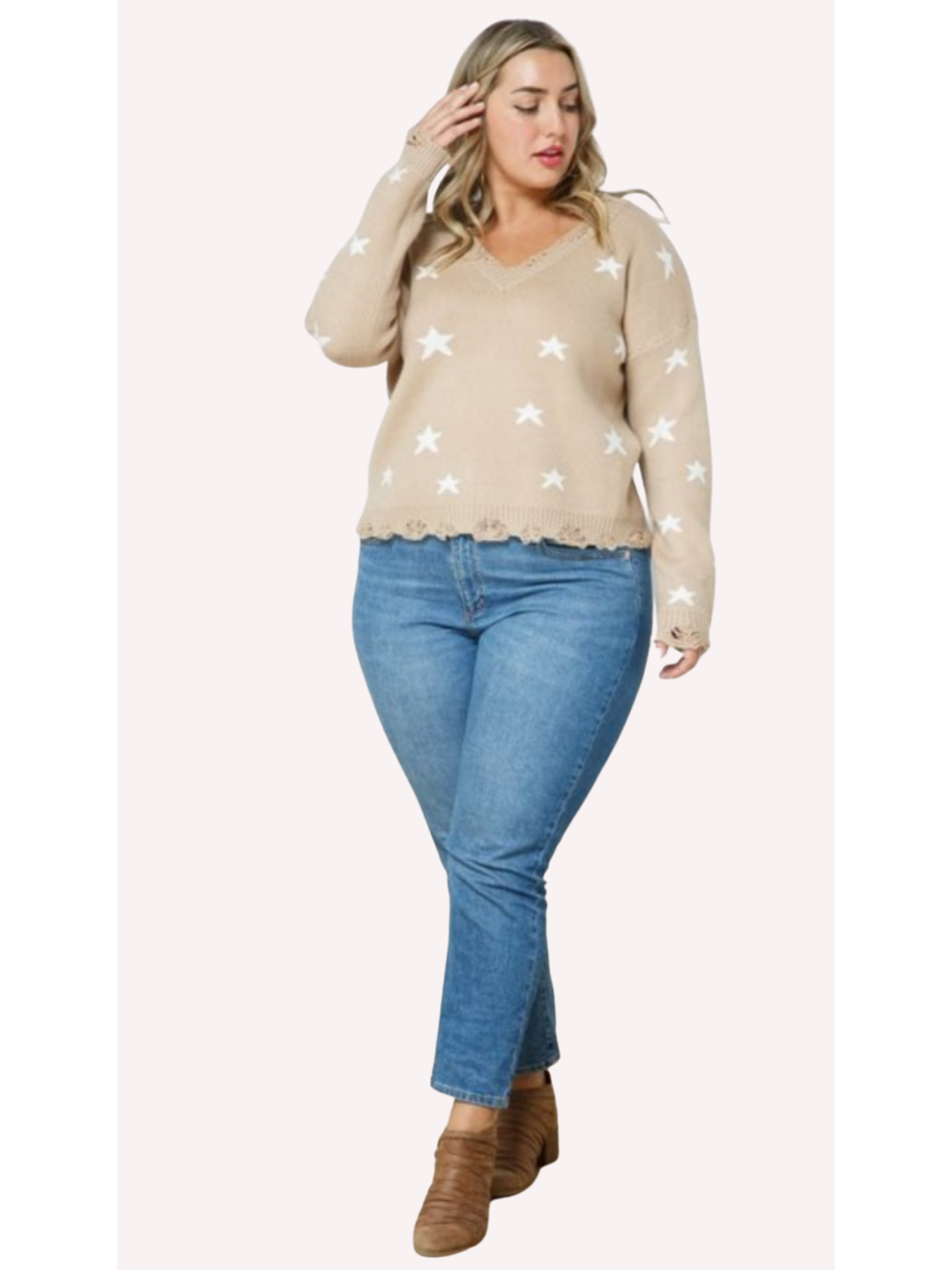 Plus Size Shooting Star V-Neck Sweater