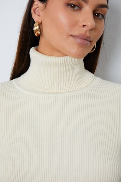 Turtleneck Dropped Shoulder Top and Pants Sweater Set