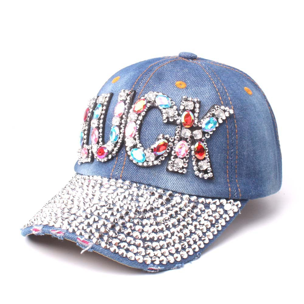 Fashion Denim Cap With Rhinestone Luck Letter Hats