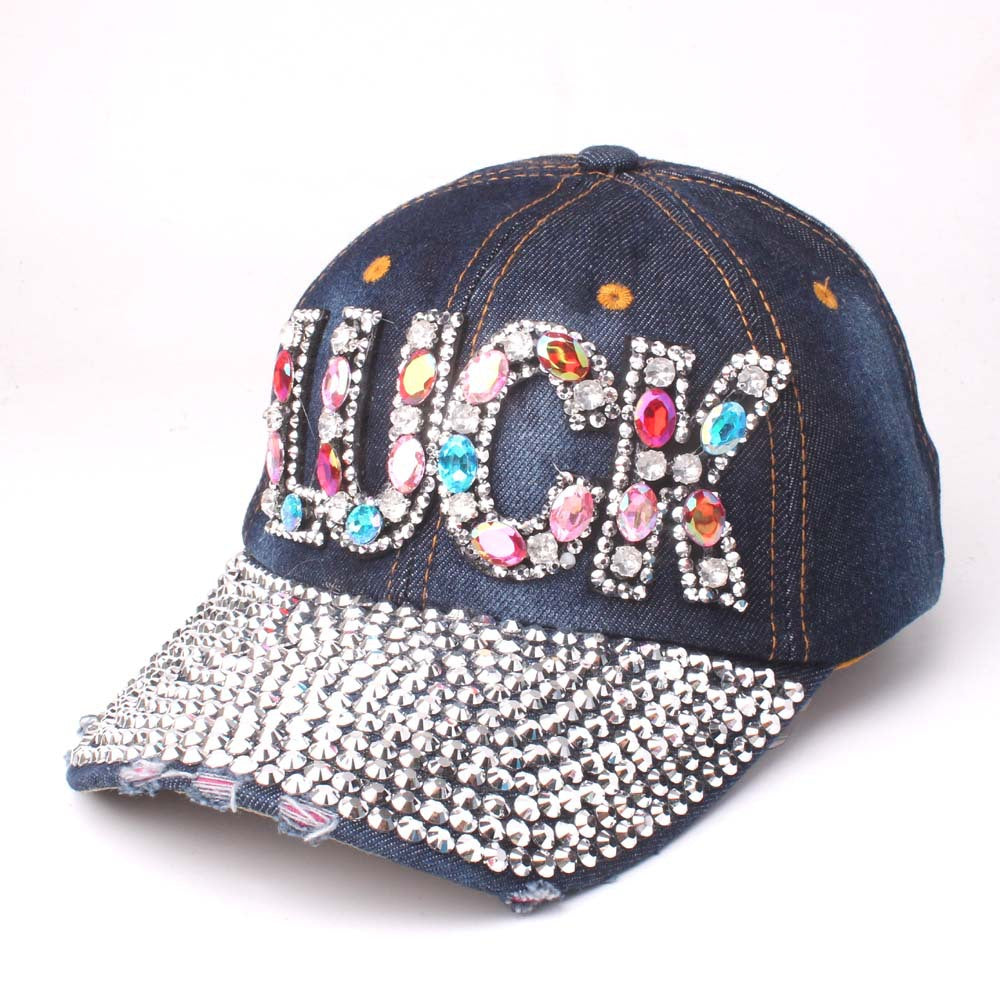 Fashion Denim Cap With Rhinestone Luck Letter Hats