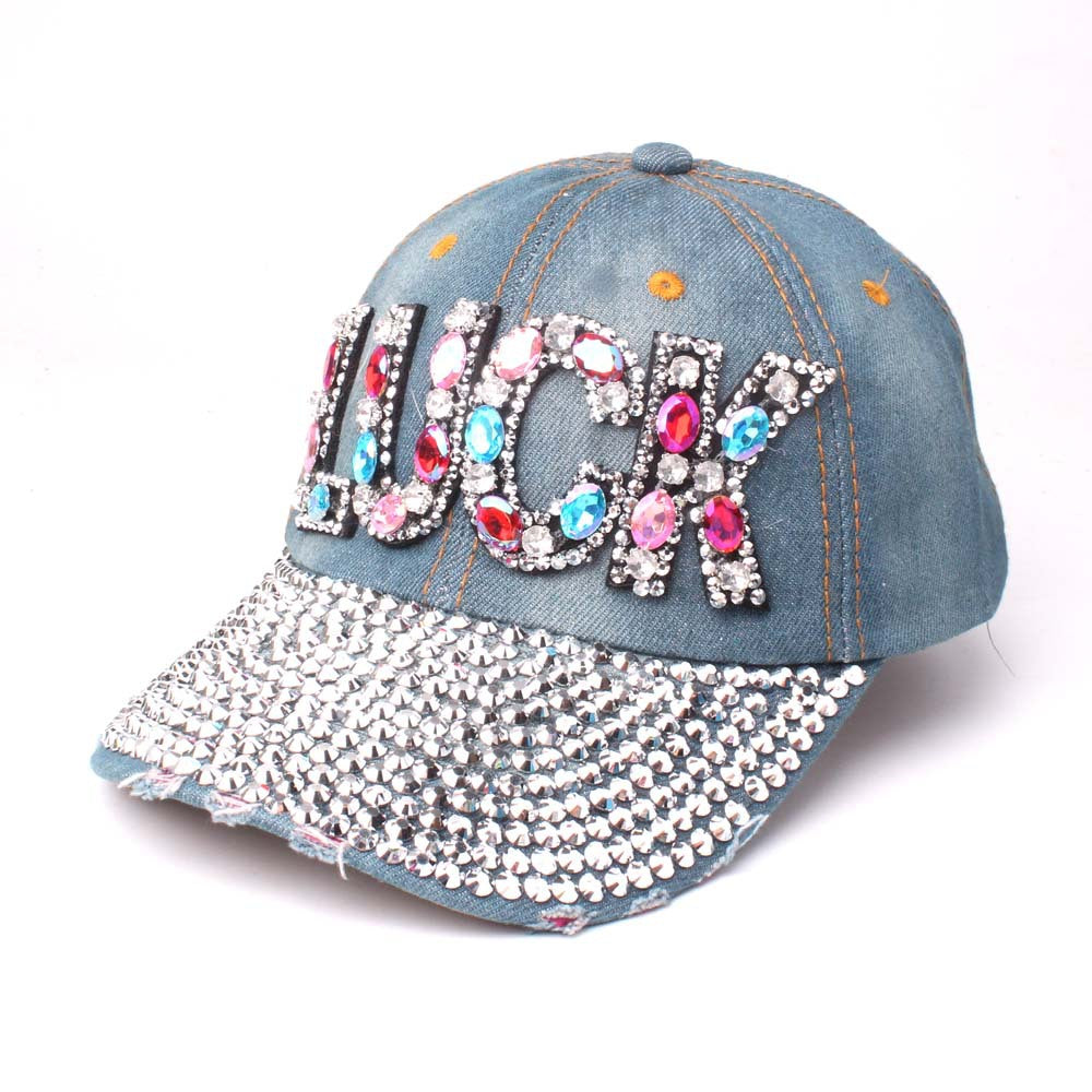 Fashion Denim Cap With Rhinestone Luck Letter Hats