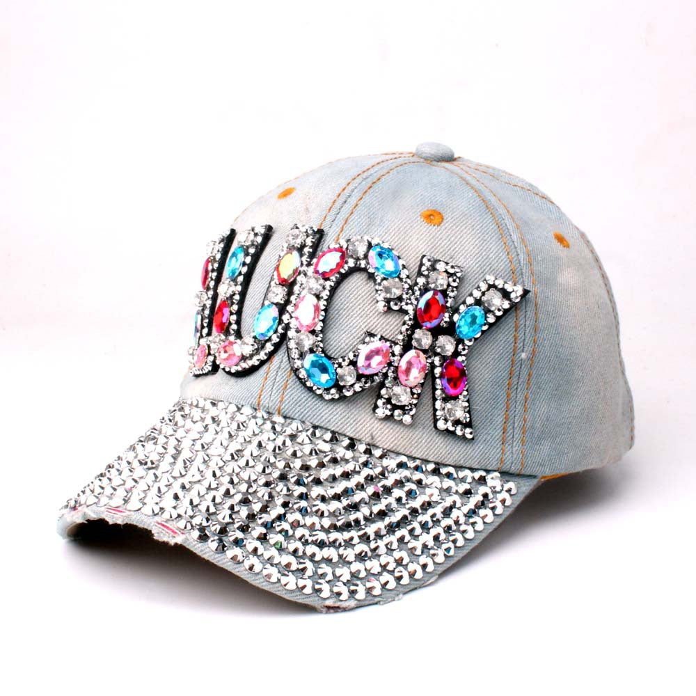 Fashion Denim Cap With Rhinestone Luck Letter Hats