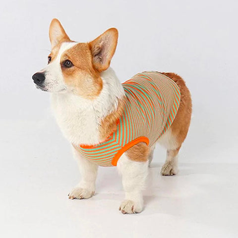 STRIPED SLEEVELESS TANK CORGI DOG CLOTHES