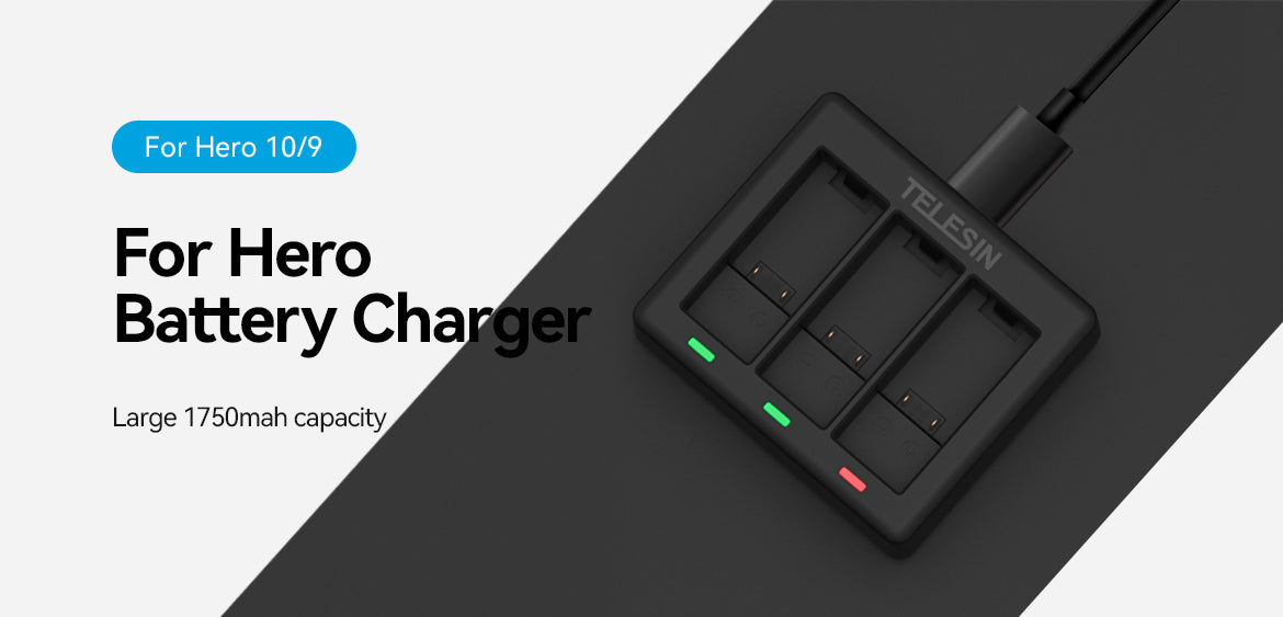TELESIN 3 Slots Charger with 2 Batteries for Hero 9/10