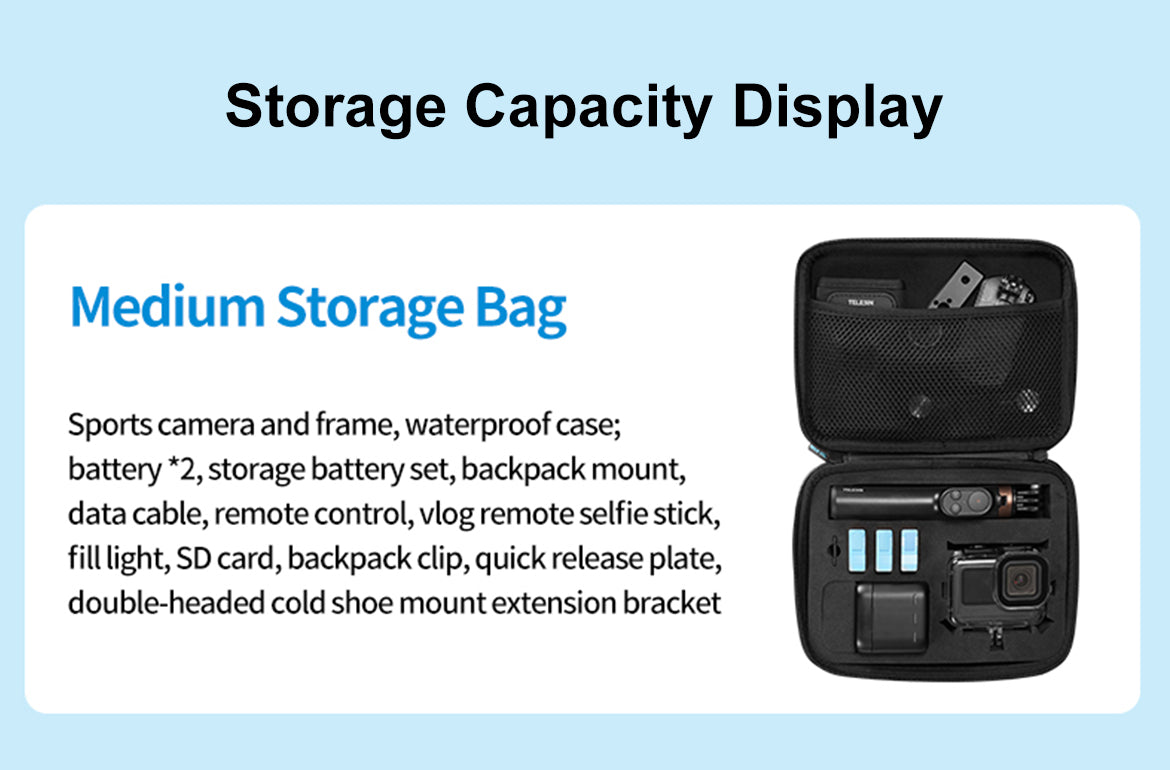 TELESIN Large Medium Waterproof Carrying Storage Bag for GoPro