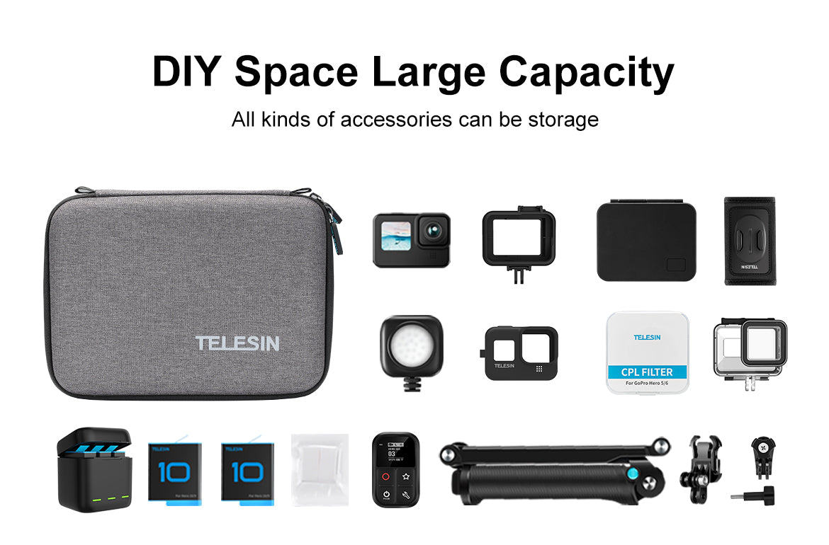 TELESIN Large Medium Waterproof Carrying Storage Bag for GoPro