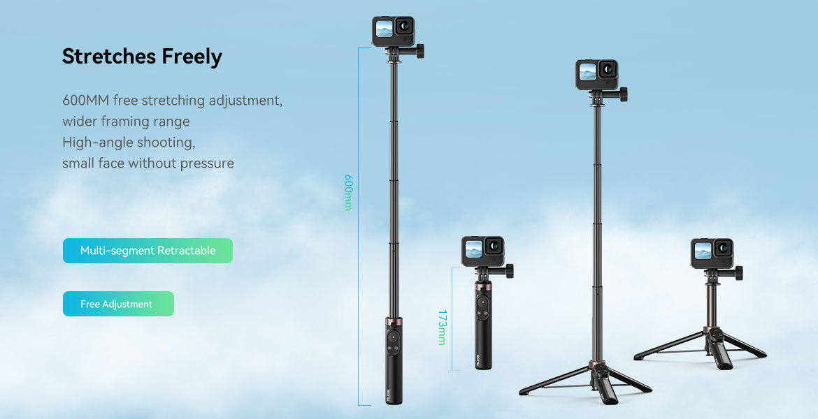 TELESIN Selfie Stick Tripod with Remote for GoPro/ Phone