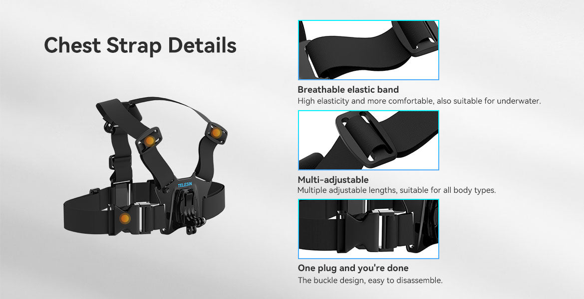 TELESIN Chest Belt Head Strap Mount for GoPro