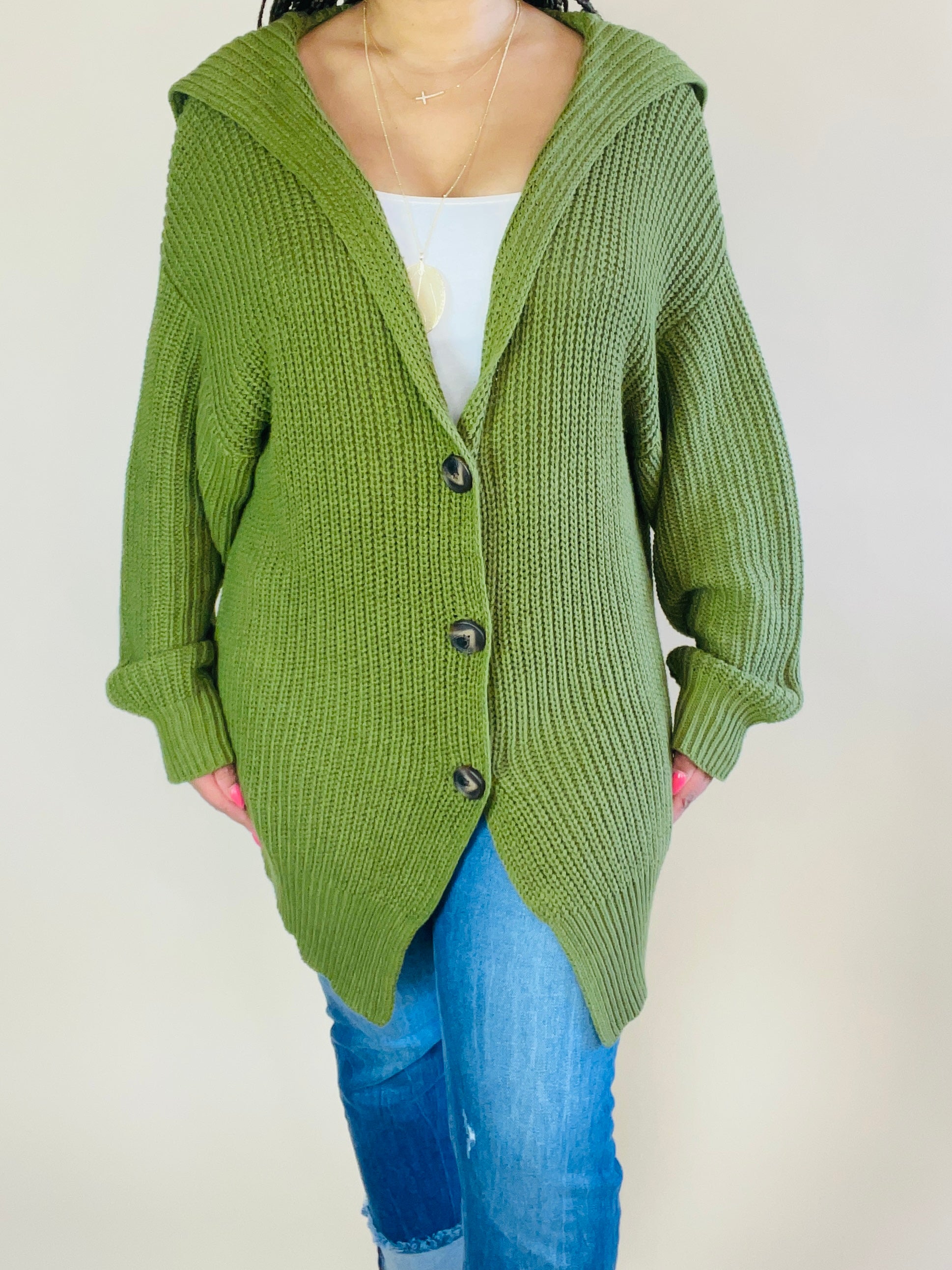 Pretty In Green Oversized Button Up Cardigan