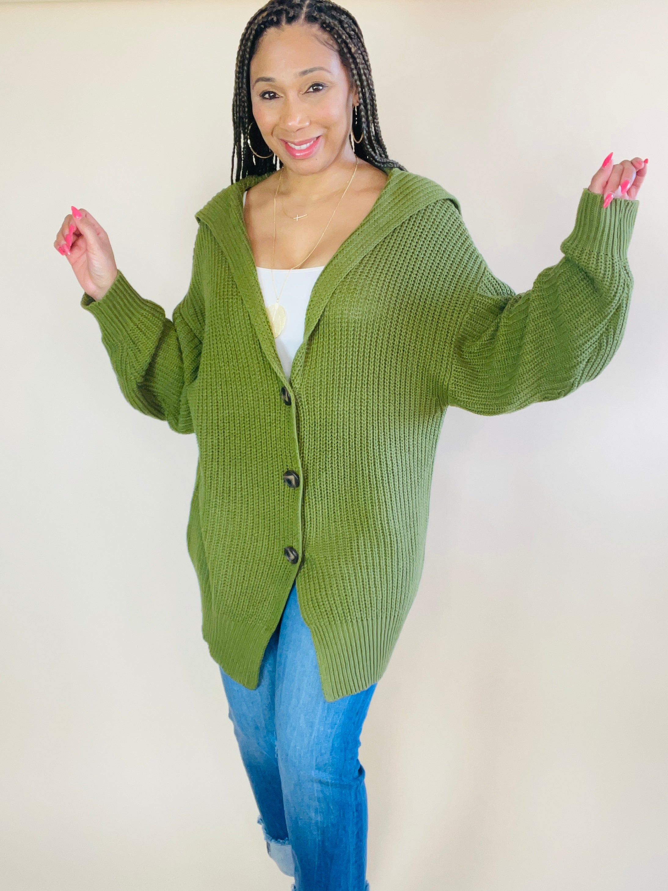 Pretty In Green Oversized Button Up Cardigan