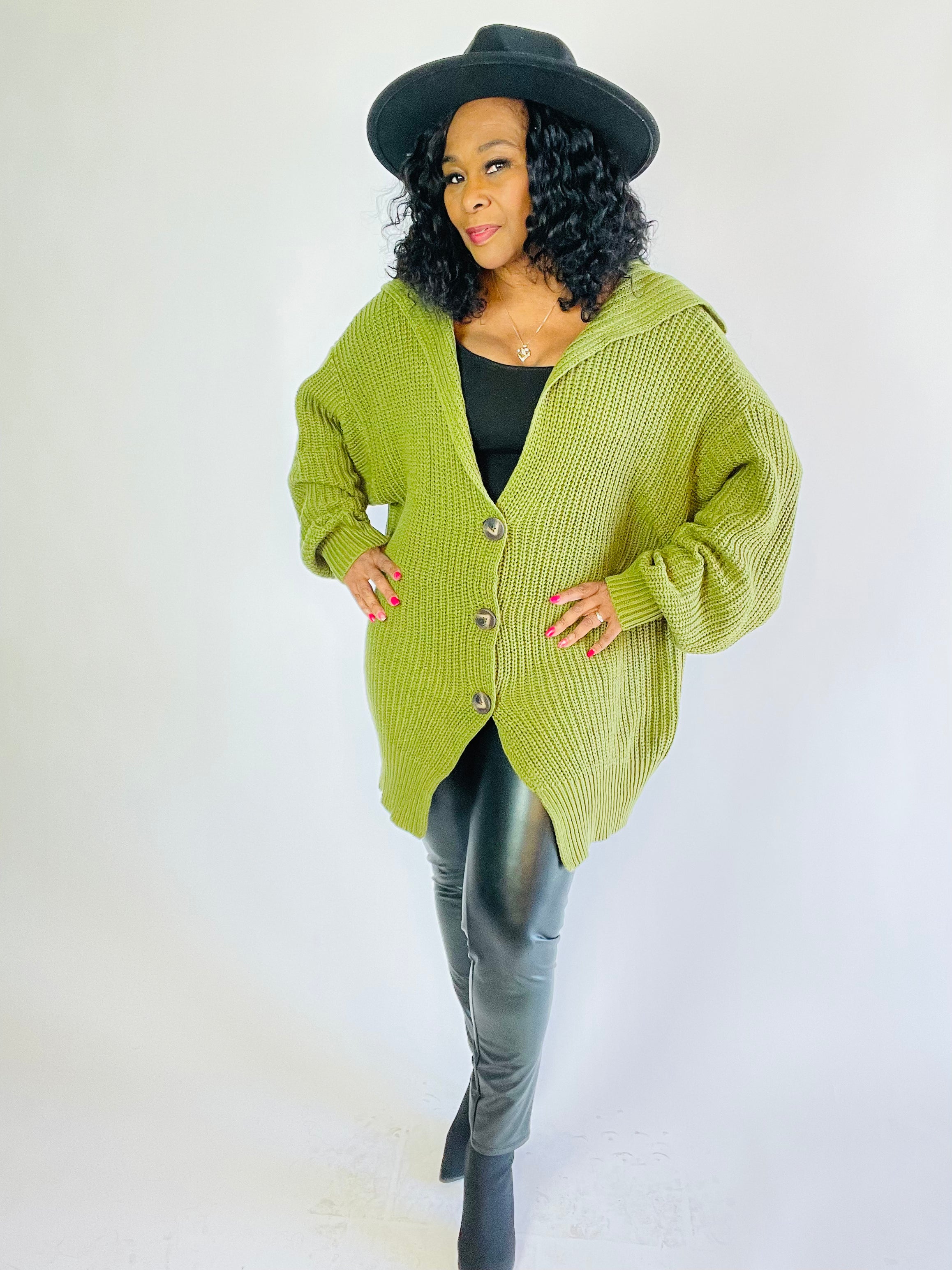 Pretty In Green Oversized Button Up Cardigan