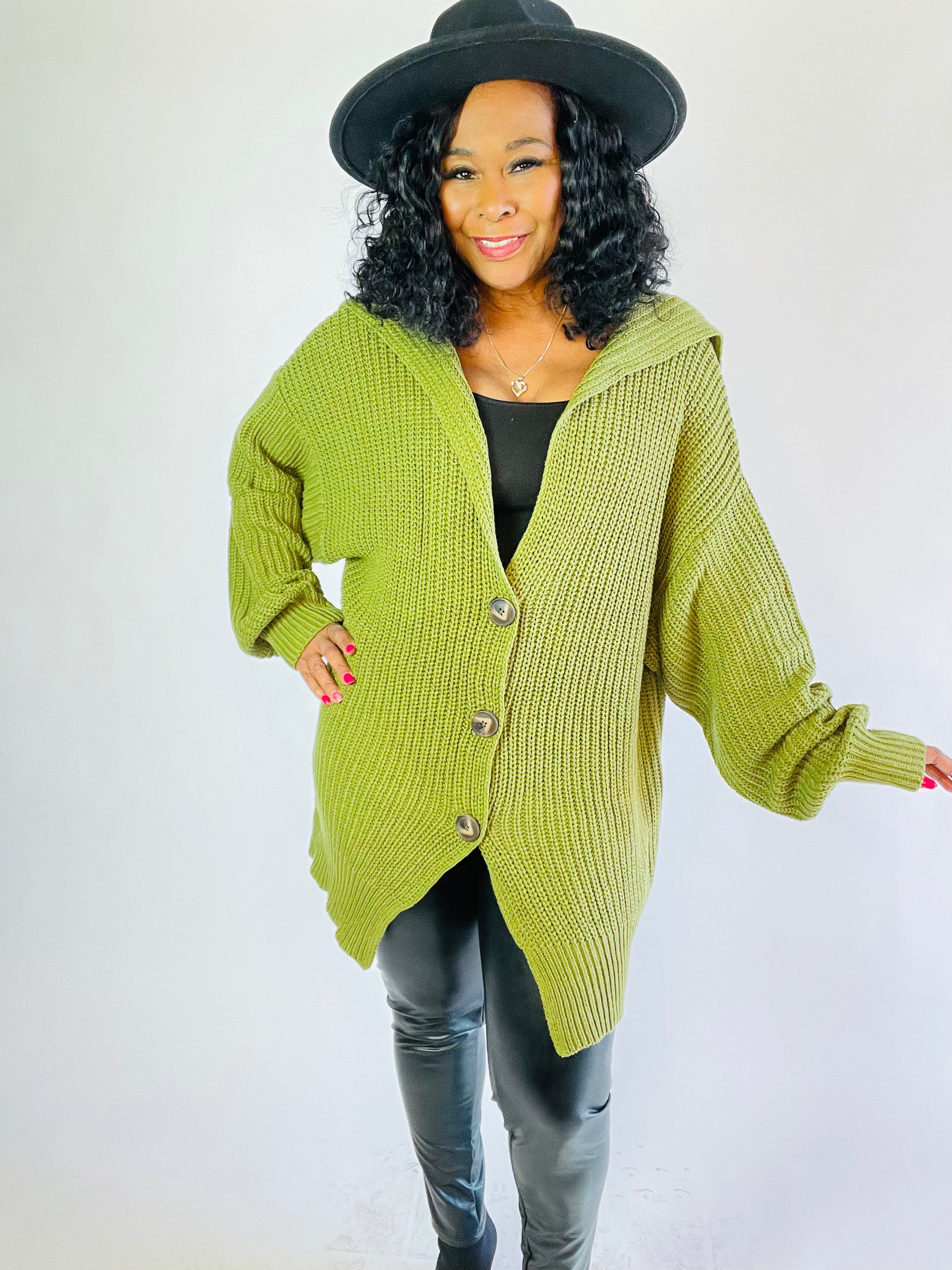 Pretty In Green Oversized Button Up Cardigan