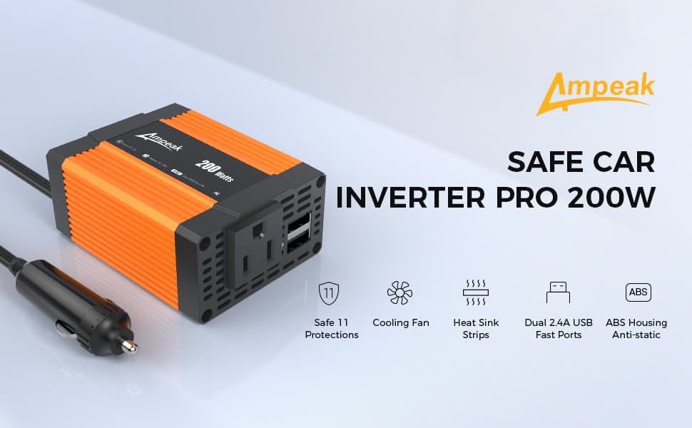 Car Converter 4.8 a Dual Usb Ports, Ampeak Power Inverter