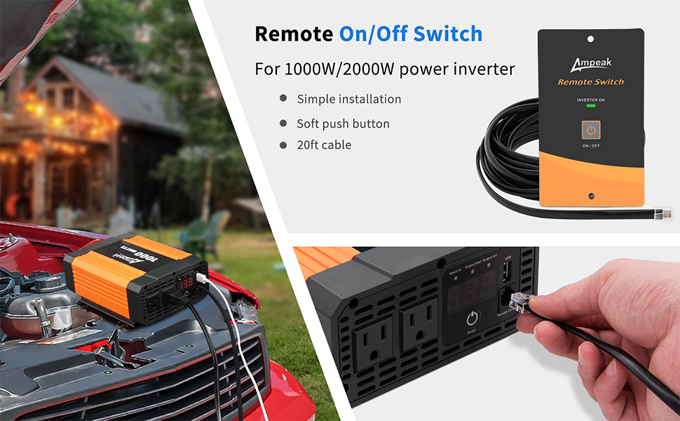 Ampeak AC Power Inverter Remote On/Off Switch with 20 Ft Cable