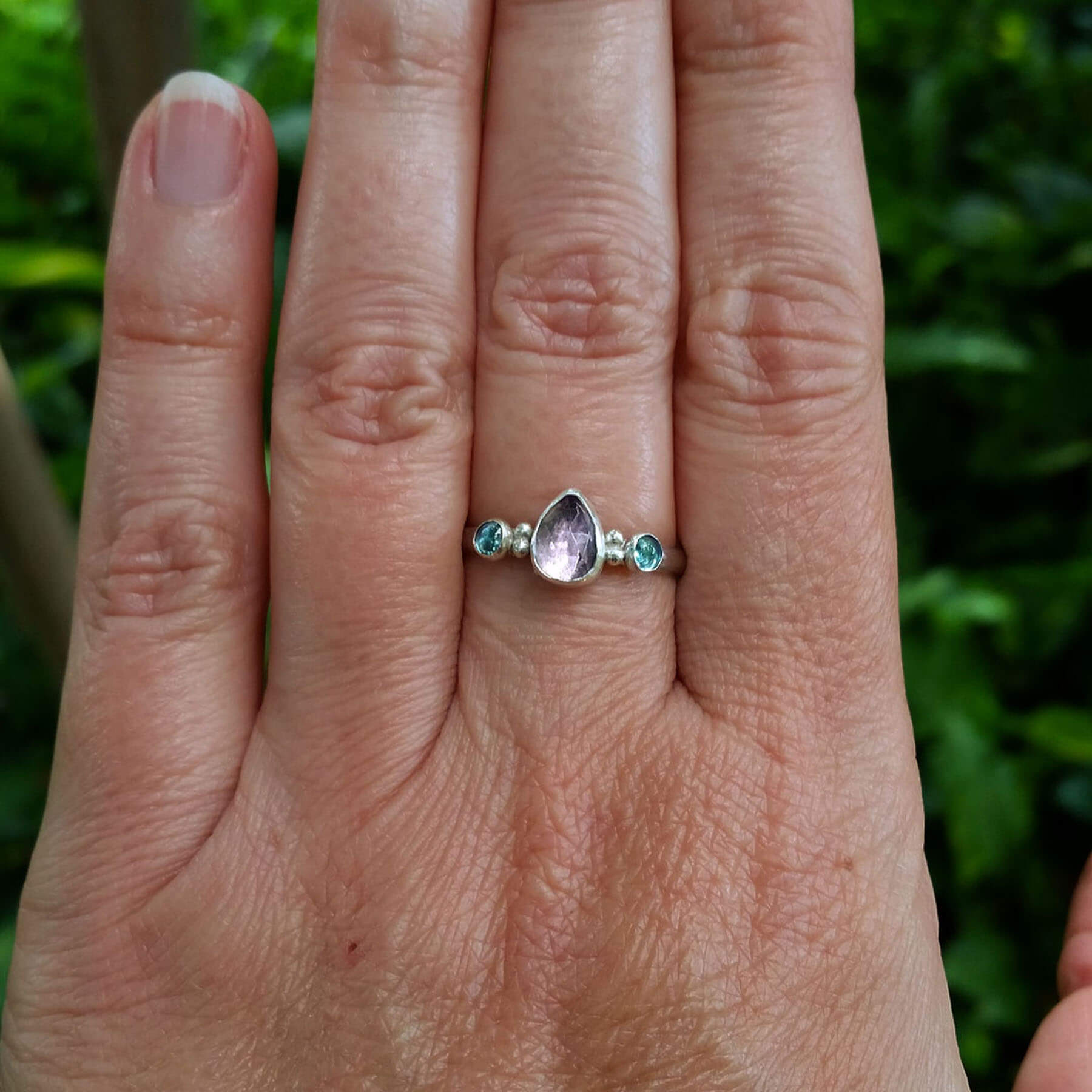 Twilight Pear-shaped Amethyst and Blue Topaz Ring - Size 8