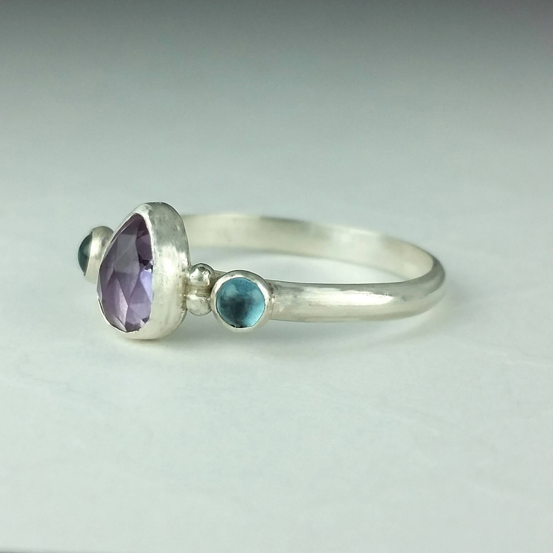 Twilight Pear-shaped Amethyst and Blue Topaz Ring - Size 8