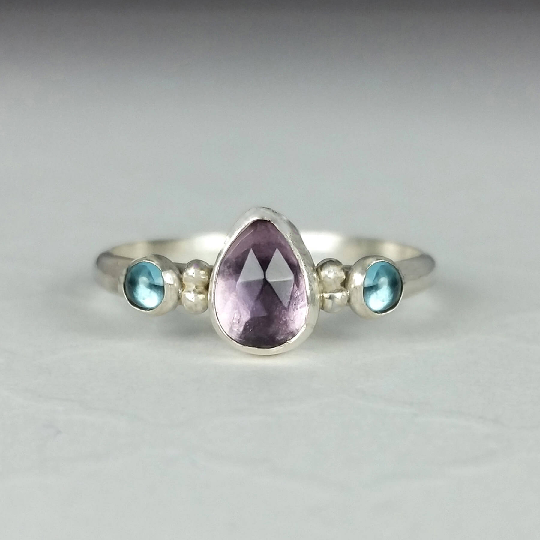 Twilight Pear-shaped Amethyst and Blue Topaz Ring - Size 8