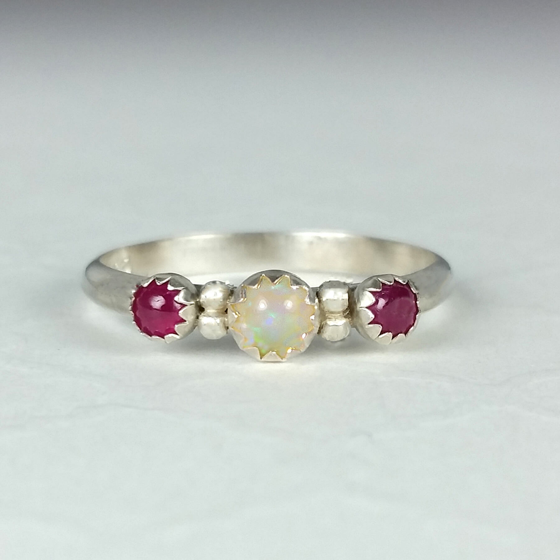 Sunlight and Mist Opal and Ruby Ring - Size 7.5