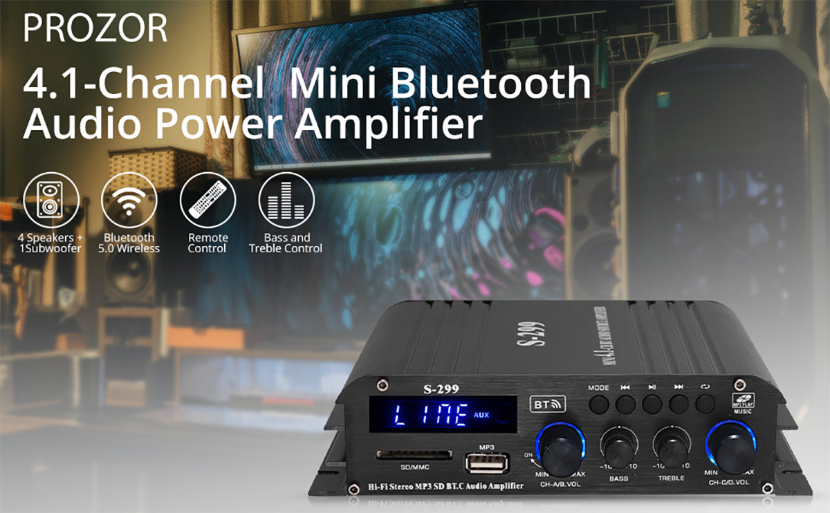 PROZOR HiFi Bluetooth 4.1CH Stereo Audio Amplifier