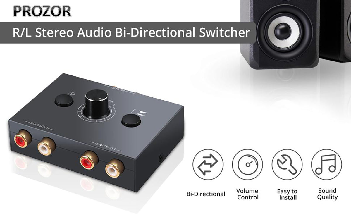 PROZOR 2 in 1 Out R/L RCA Stereo Audio Switch